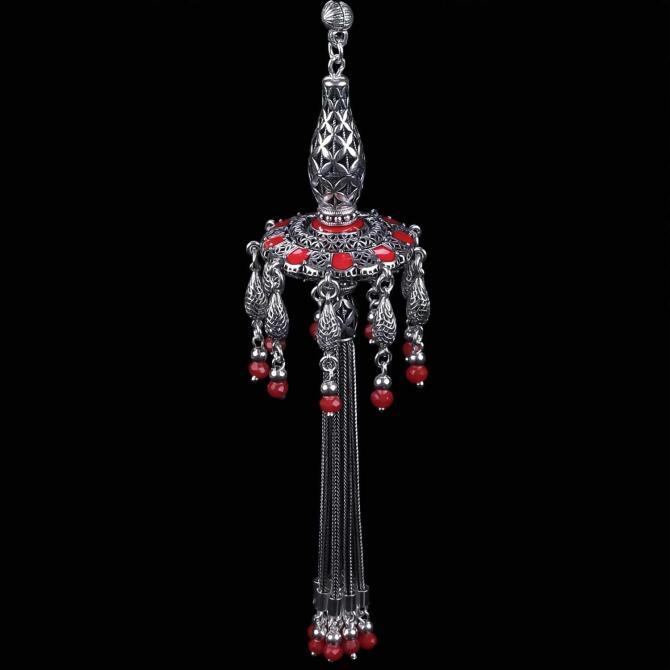 Özel Üretim Silver Red Semazen Gümüş 925 Ayar Tesbih Püskülü - Tesbihcibaba