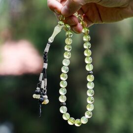 Özgün Tasarım Örme Gümüş Kamçılı Damla Kehribar Tesbih - 1