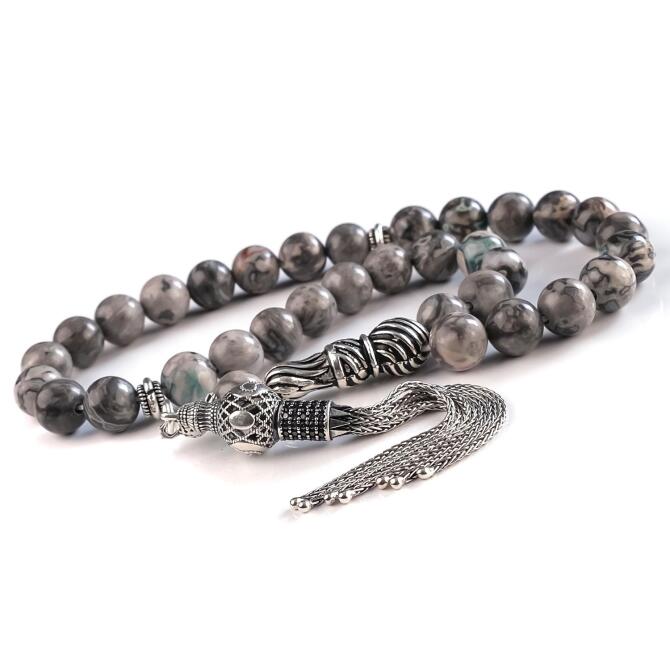 Özgürlüğün Simgesi Gri Jasper Doğal Taş Tesbih - Tesbihcibaba