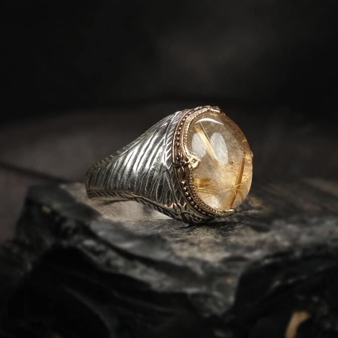 Para Taşı Sitrin Sertifikalı Özel Üretim Gümüş Yüzük - Tesbihcibaba