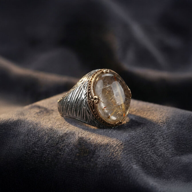 Para Taşı Sitrin Sertifikalı Özel Üretim Gümüş Yüzük - Tesbihcibaba