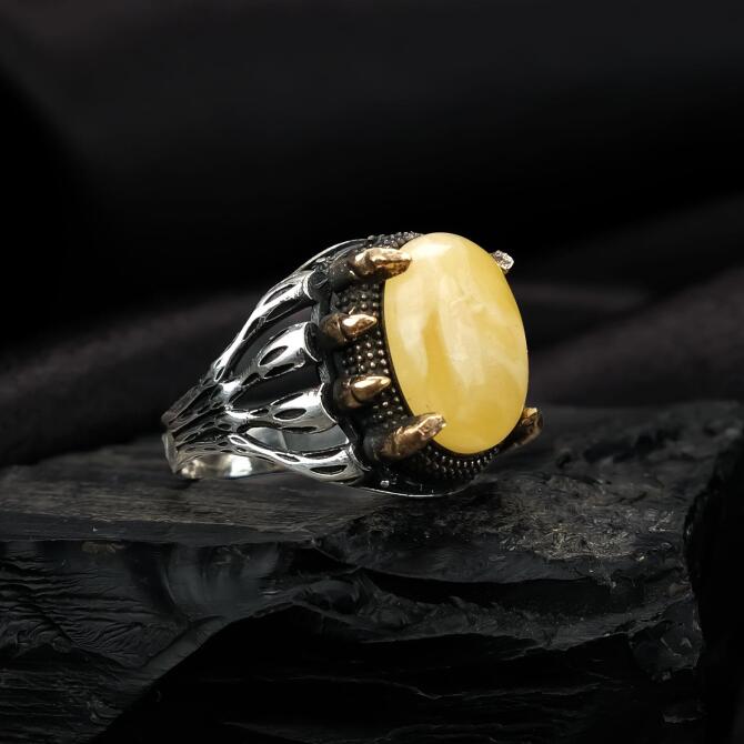 Pençe Damla Kehribar Yüzük - Tesbihcibaba