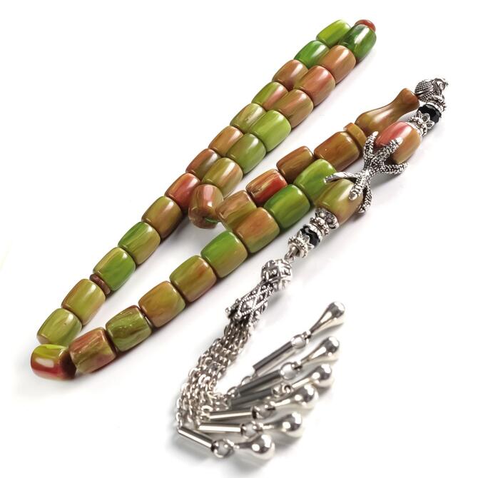 Pençe Püskül Fıstık Yeşil Sıkma Kehribar Tesbih - Tesbihcibaba