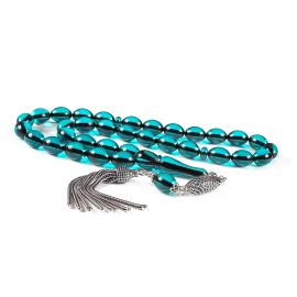 Petrol Mavisi Özel Tasarım Sıkma Kehribar Tesbih - 2