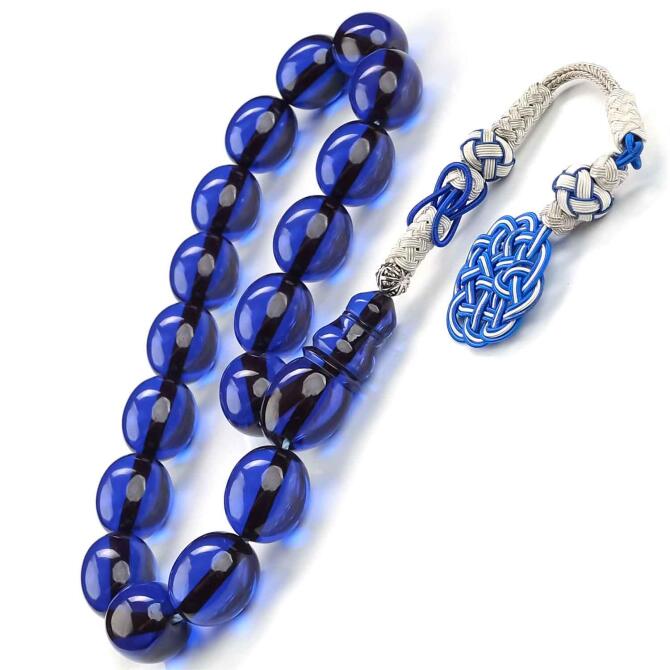 Pigment Mavi Maskot Sıkma Kehribar Tesbih - Tesbihcibaba