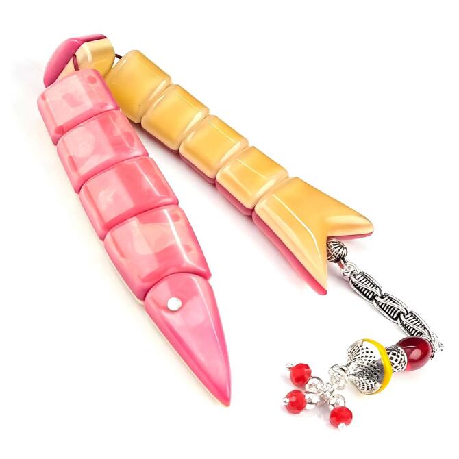 Pink Yellow Sıkma Kehribar Balık Tesbih - Tesbihcibaba