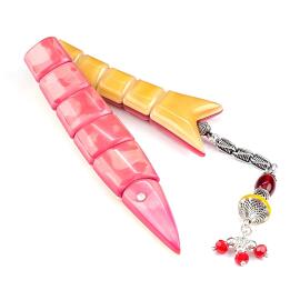 Pink Yellow Sıkma Kehribar Balık Tesbih - 2