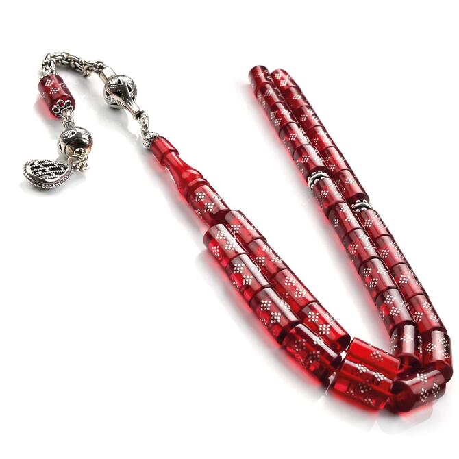 Piramit Nokta İşleme Ateş Kehribarı Tesbih - Tesbihcibaba