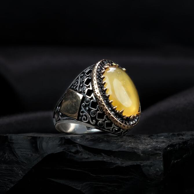 Piyon Kasa Damla Kehribar Yüzük - Tesbihcibaba