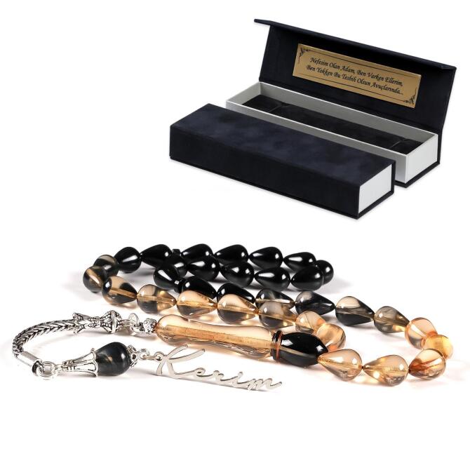 Popüler Kesim Sıkma Kehribar Kişiye Özel İmzalı Tesbih - Tesbihcibaba