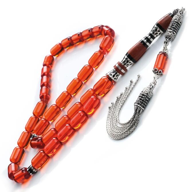 Portakal Çiçeği Nakkaş İmame Sıkma Kehribar Tesbih - Tesbihcibaba