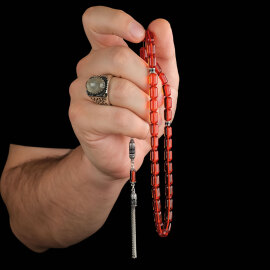 Portakal Çiçeği Nakkaş İmame Sıkma Kehribar Tesbih - 2