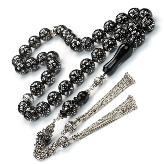 Piramit Çakım İşlemeli Erzurum Oltu Taşı Tesbih - Tesbihcibaba