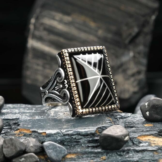 Pramit İşleme Erzurum Oltu Taşı Gümüş Yüzük - Tesbihcibaba