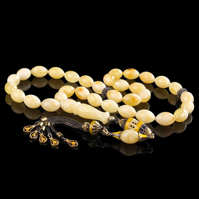 Premium Class Kaliningrad İri Boy Damla Kehribar Tesbih - Tesbihcibaba