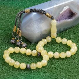 Premium Class Saf Gümüş Tasarım Damla Kehribar Tesbih - 1