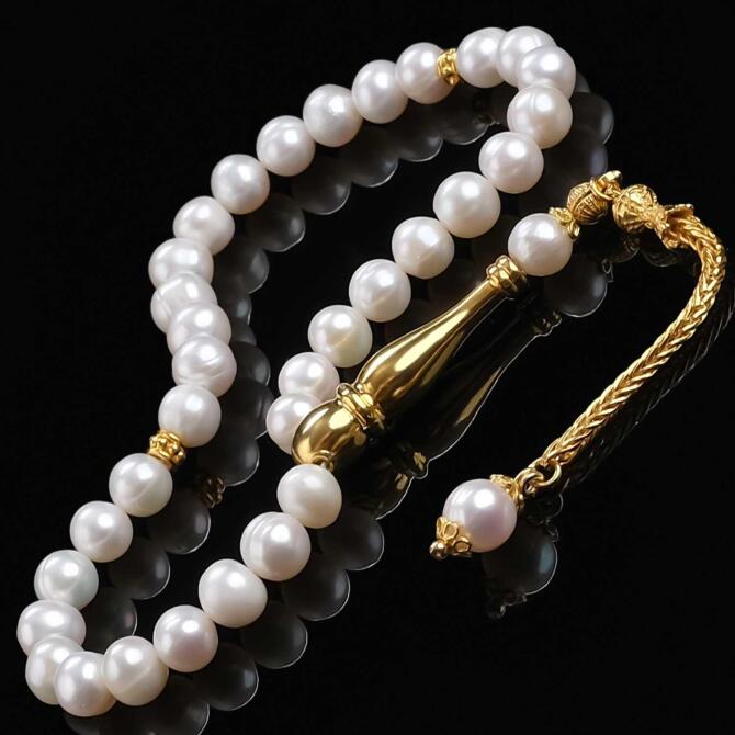 Premium Hediye Gold Tasarım İnci Tesbih - Tesbihcibaba