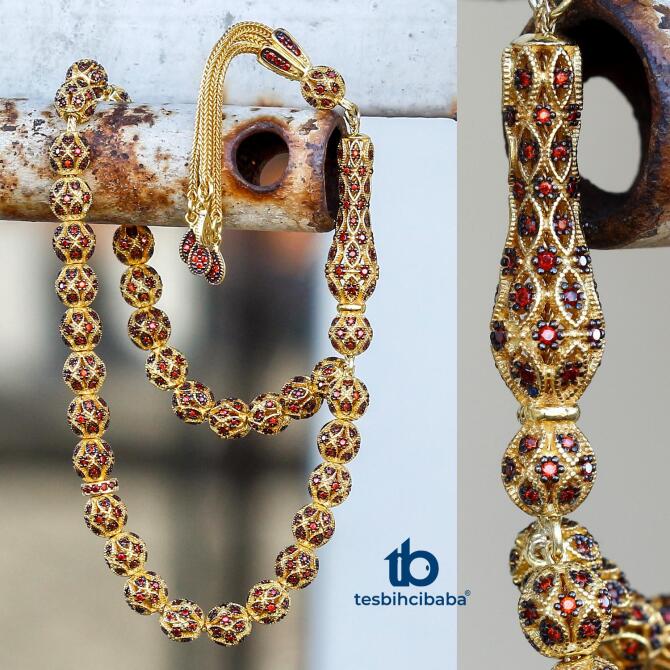 Zirkon Taş İşlemeli Gümüş Tesbih - Tesbihcibaba