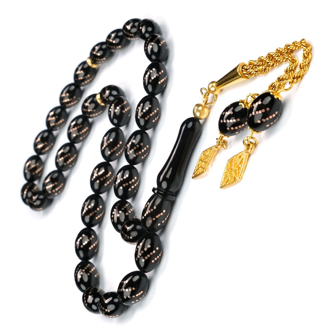 Premium Seri 14 Ayar Altın İşlemeli Erzurum Oltu Tesbih - Tesbihcibaba