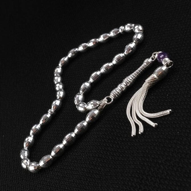 Premium Seri Ametist Detay 925 Ayar Gümüş Tesbih - Tesbihcibaba