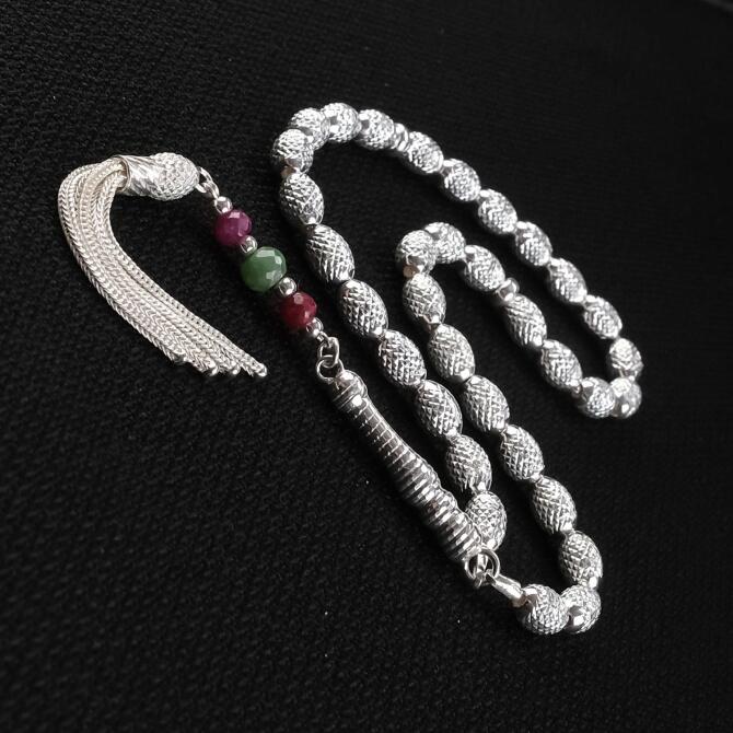 Premium Seri Değerli Taşlardan 925 Ayar Gümüş Tesbih - Tesbihcibaba