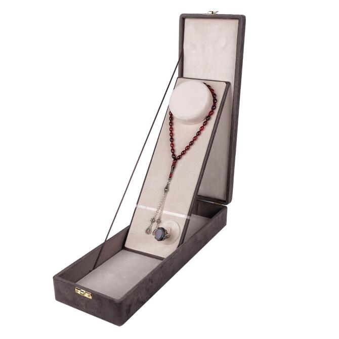 Premium Seri-Gri Kadife Tesbih ve Yüzük Kutusu - Tesbihcibaba