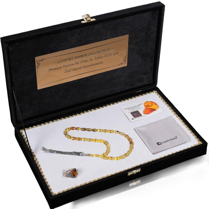 Prime Collection Bitkisel Fossil Drop Amber Prayer Beads & Ring Set