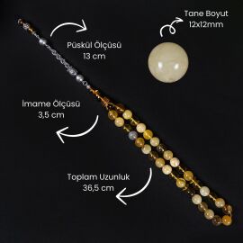 Prime Collection - Paşa Model İri Boy Bitkisel Fosilli Tesbih ve Yüzük Seti - 3