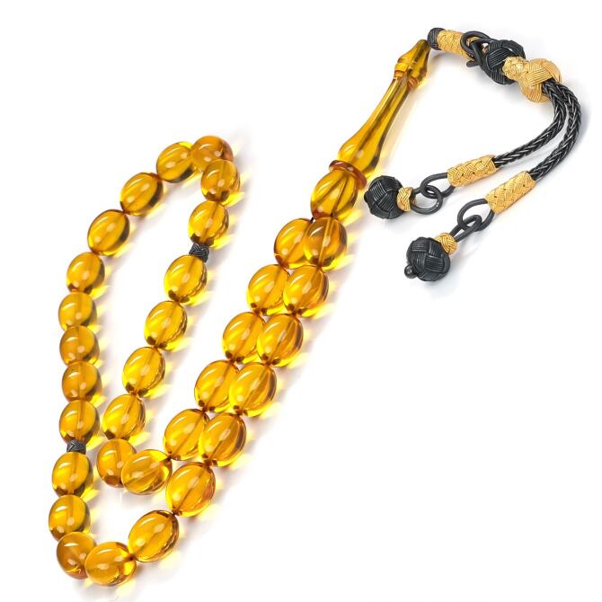 Reis Model Özel İşçilik Ateş Sarısı Sıkma Kehribar Tesbih - Tesbihcibaba