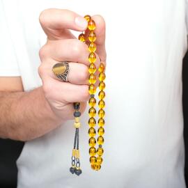Reis Model Özel İşçilik Ateş Sarısı Sıkma Kehribar Tesbih - 2