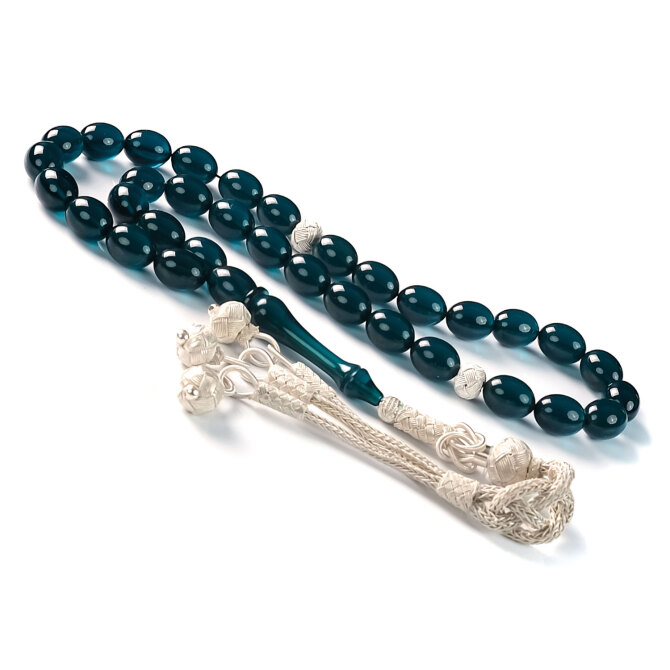 Reis Model Petrol Mavisi Kazaziye Kehribar Tesbih - Tesbihcibaba