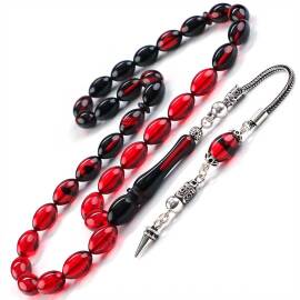 Renk Süzmesi Gece Kızılı Gümüş Püskül Sıkma Kehribar Tesbih - 1