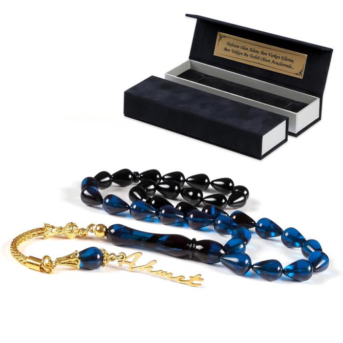 Renk Süzmesi Gece Mavisi Ateş Kehribar İsimli Tesbih - Tesbihcibaba