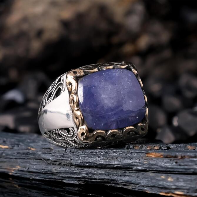 Ruh Çakrası Orjinal Tanzanit Stone-set 925 K Certified Silver Ring