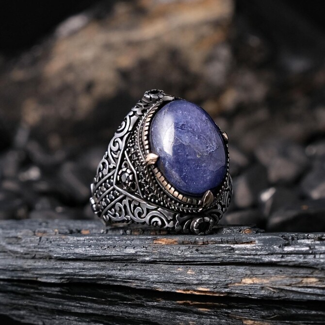 Ruh Çakrası Orjinal Tanzanit Stone-set 925 K Certified Silver Ring