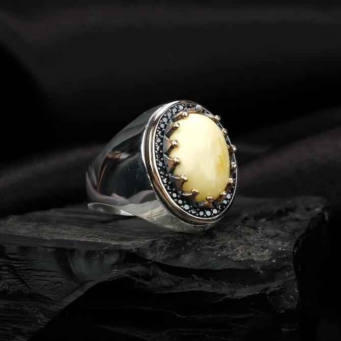 Sade Ve Şık Damla Kehribar Yüzük - Tesbihcibaba