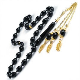 Sade Ve Şık Gold Tasrımıyla Erzrurum Oltu Taşı Tesbih - Tesbihcibaba