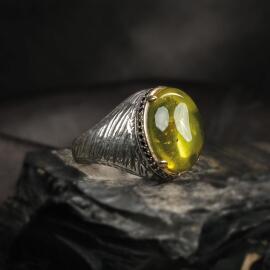 Sade Ve Şık Karayip Damla Kehribar Gümüş Yüzük - 2