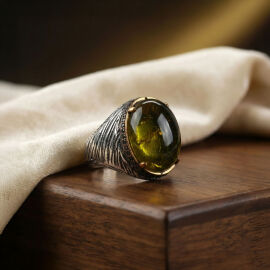 Sade Ve Şık Karayip Damla Kehribar Gümüş Yüzük - 1