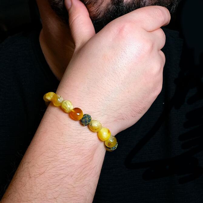 Saf Gümüş Tasarım Damla Kehribar Bileklik - Tesbihcibaba