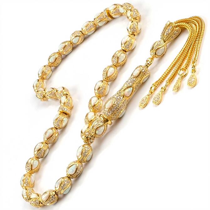 Saf Opal Taşı ile 925 Ayar Gümüş Tesbih - Tesbihcibaba