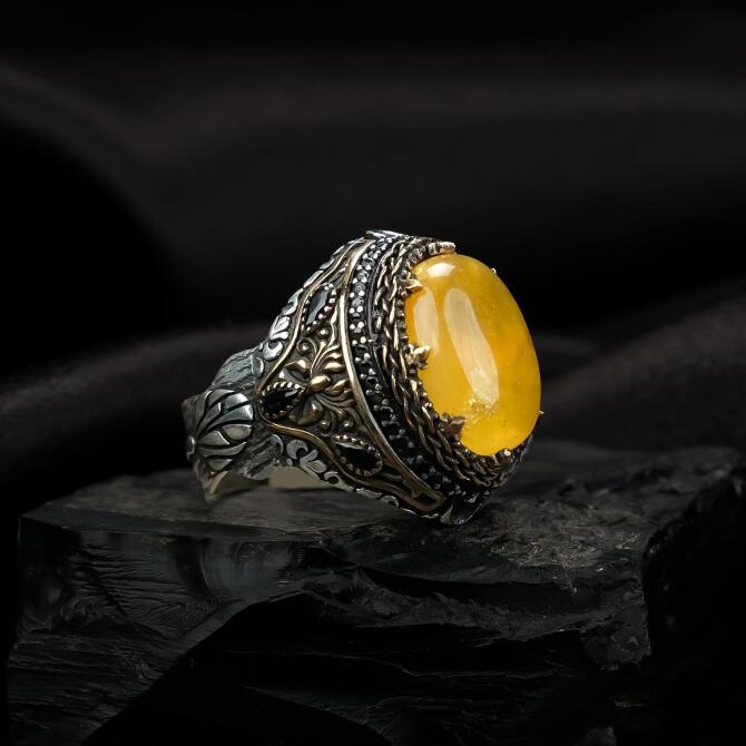 Şahzade Model Damla Kehribar Yüzük - Tesbihcibaba