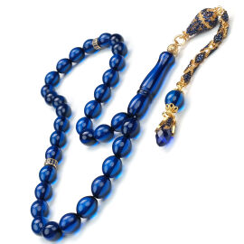 Sapphire Azur Mavi Elmas Damla Kehribar Tesbih - 1