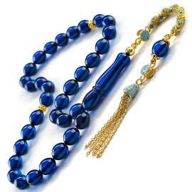 Sapphire Azure Sky Blue Damla Kehribar Tesbih - 1