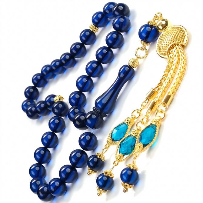 Sapphire Azure Gold Tasarım Safir Damla Kehribar Tesbih - Tesbihcibaba