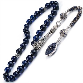 Sapphire Azure Gümüş İmamesiyle Damla Kehribar Tesbih - Tesbihcibaba