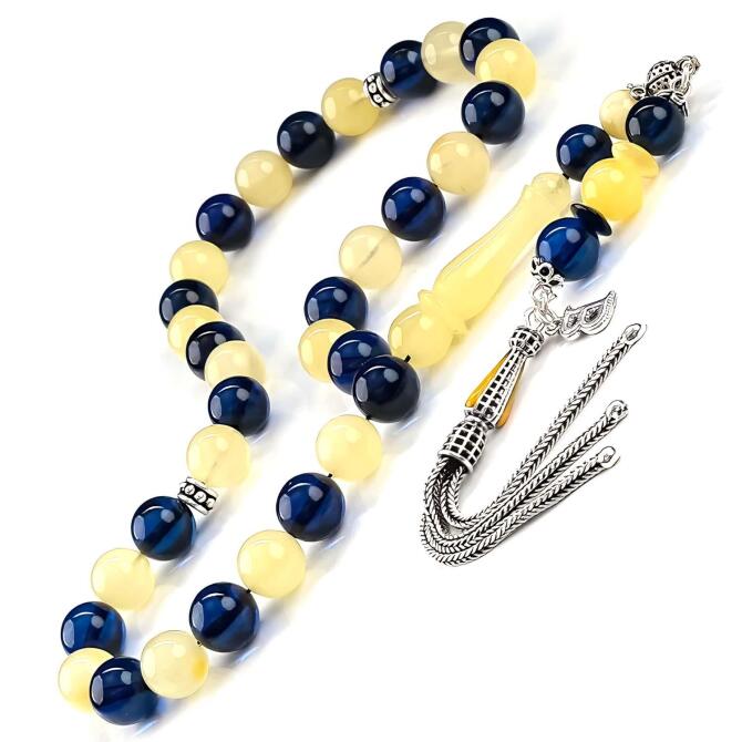 Sapphire Azure İce Amber Mix Damla Kehribar Tesbih - Tesbihcibaba