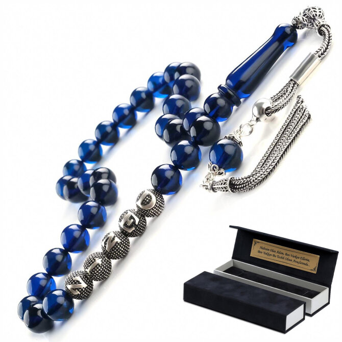 Sapphire Azure İsmine Özel Taneli Damla Kehribar Tesbih - Tesbihcibaba
