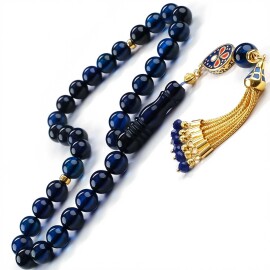 Sapphire Azure Lal Model Gold Püskül Damla Kehribar Tesbih - Tesbihcibaba