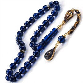 Sapphire Azure Gold Zincir Damla Kehribar Tesbih - Tesbihcibaba
